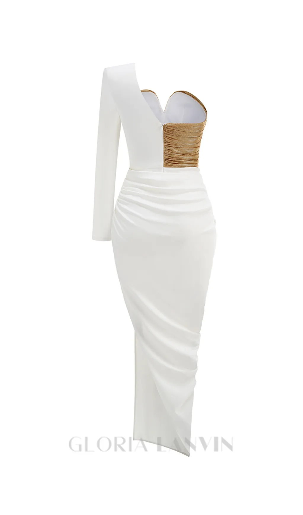 Rose Details High Sut Maxi Dress in gold white Gloria Lanvin