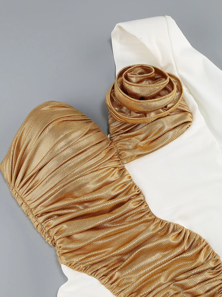 Rose Details High Sut Maxi Dress in gold white Gloria Lanvin
