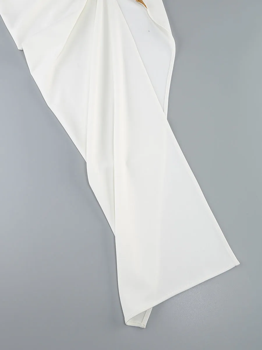 Rose Details High Sut Maxi Dress in gold white Gloria Lanvin