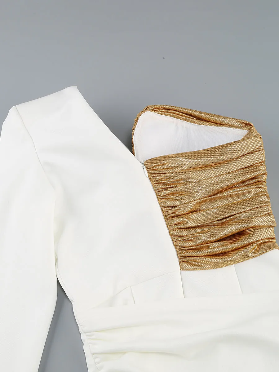Rose Details High Sut Maxi Dress in gold white Gloria Lanvin