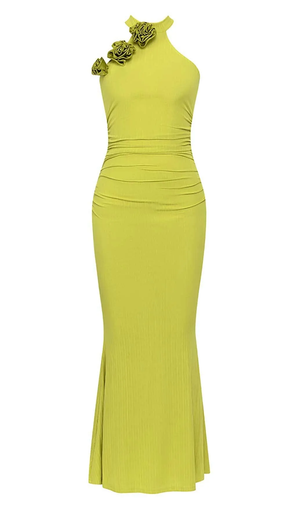 ROSE-EMBELLISHED HALTER MAXI DRESS IN FADED GREEN Gloria Lanvin