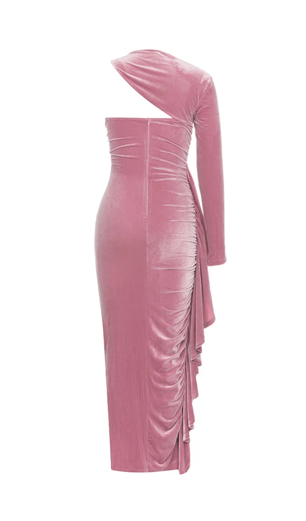 ROSE PINK SINGLE LONG SLEEVE RUCHED SIDE DETAIL MAXI DRESS Gloria Lanvin