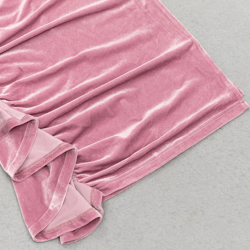 ROSE PINK SINGLE LONG SLEEVE RUCHED SIDE DETAIL MAXI DRESS Gloria Lanvin