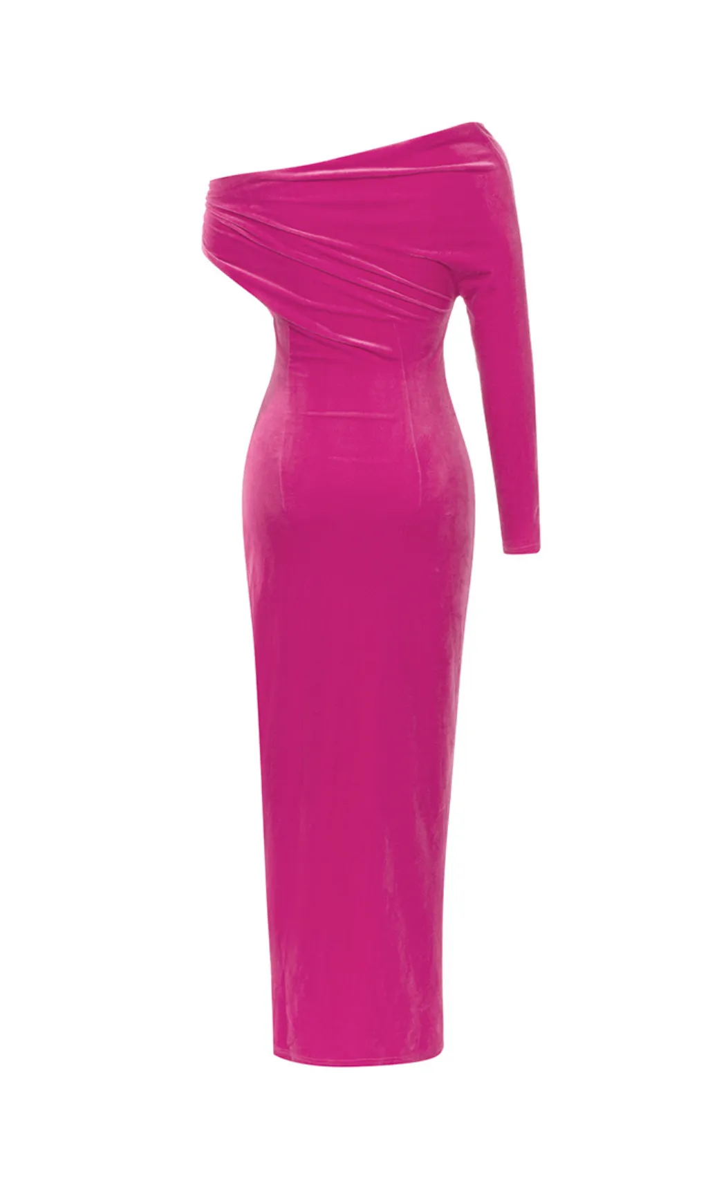 ROSE RED ONE-SHOULDER LONG-SLEEVED SLIT MAXI DRESS Gloria Lanvin