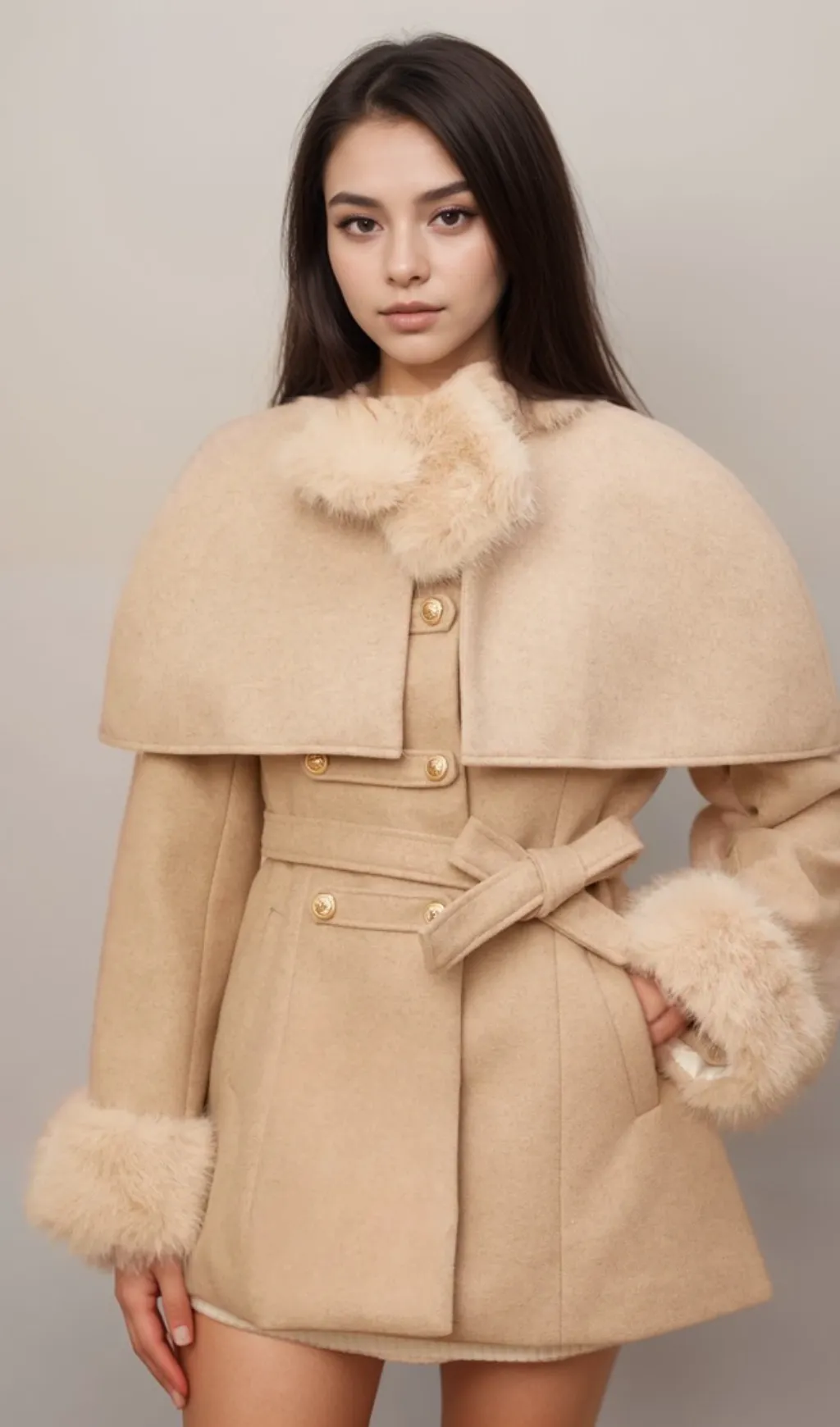 Rosella detachable-cape faux-fur coat Gloria Lanvin