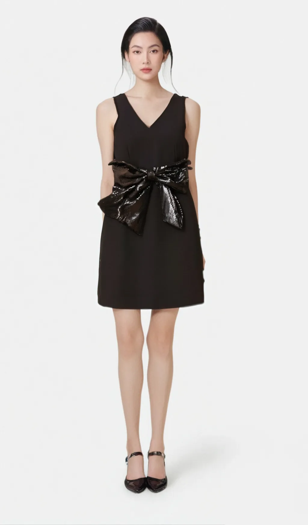 Roxane V-neck sequin-bow mini dress in Black Gloria Lanvin