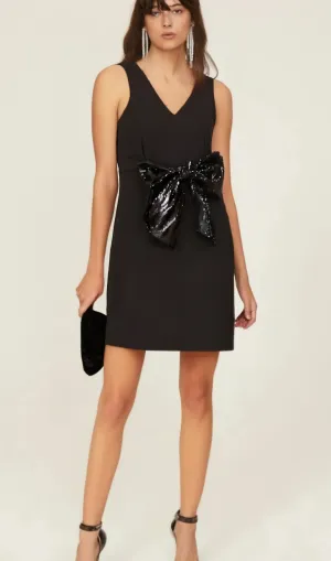 Roxane V-neck sequin-bow mini dress in Black Gloria Lanvin