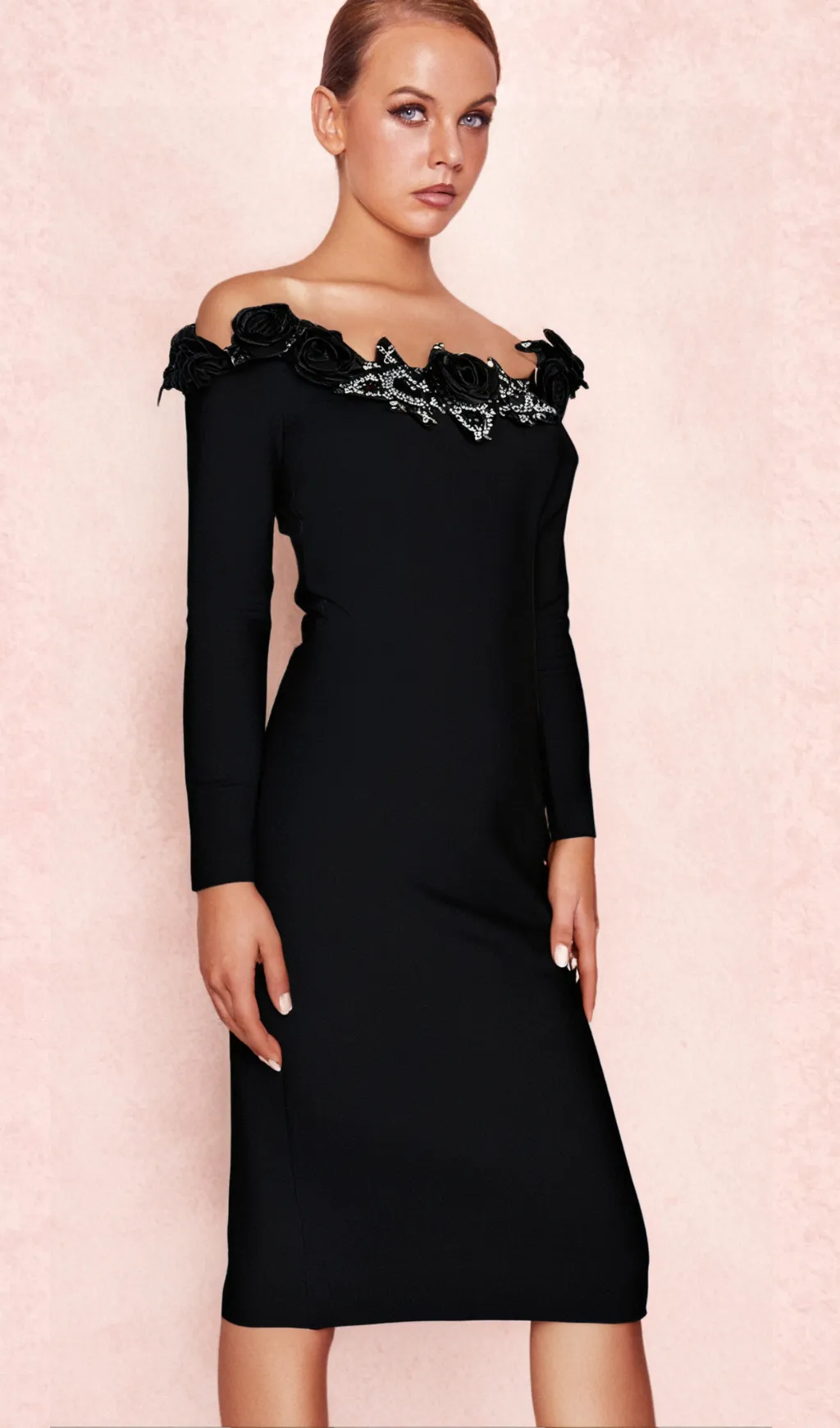 RUBIDES DIAMOND BANDAGE MIDI DRESS IN BLACK Gloria Lanvin