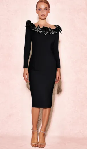 RUBIDES DIAMOND BANDAGE MIDI DRESS IN BLACK Gloria Lanvin