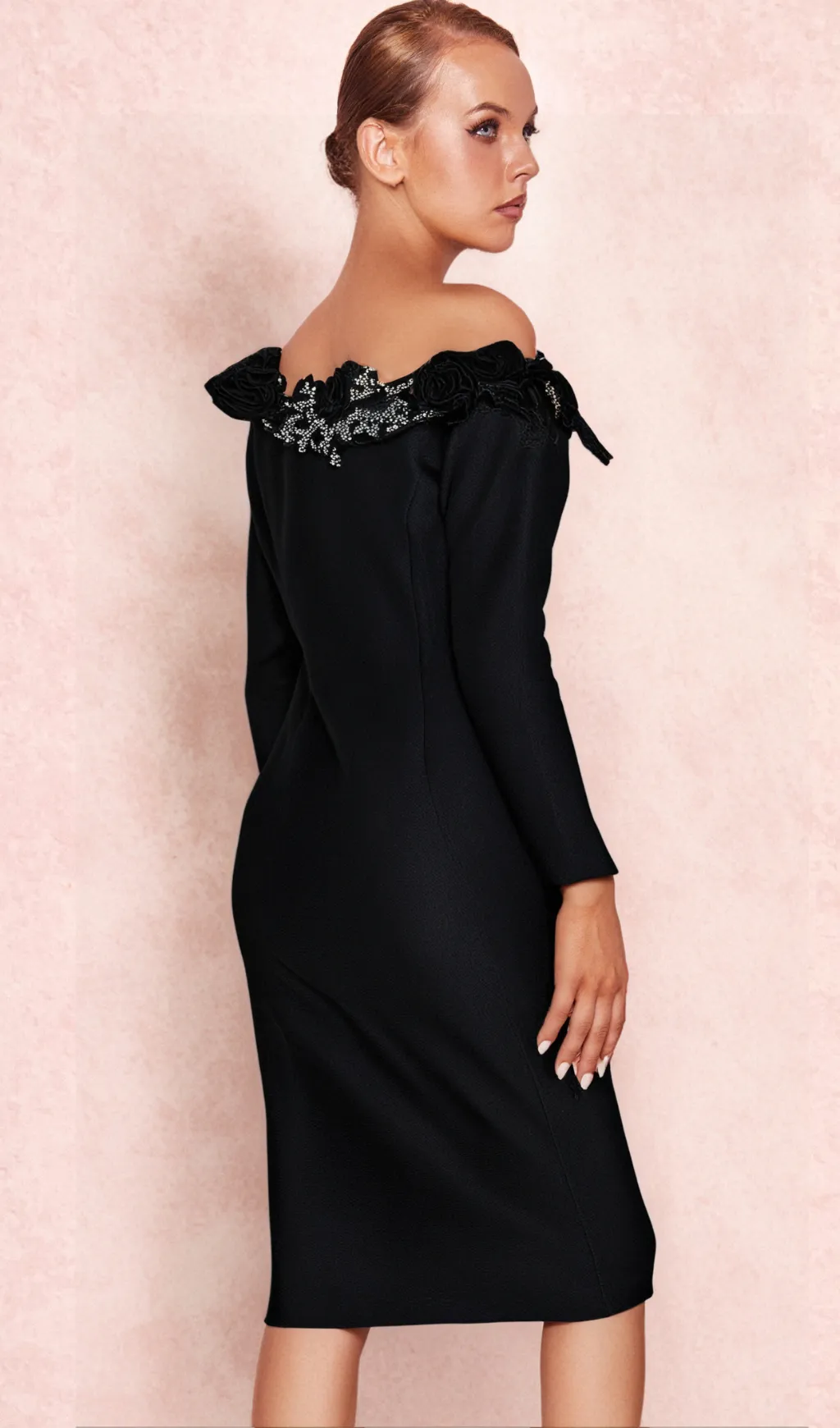 RUBIDES DIAMOND BANDAGE MIDI DRESS IN BLACK Gloria Lanvin