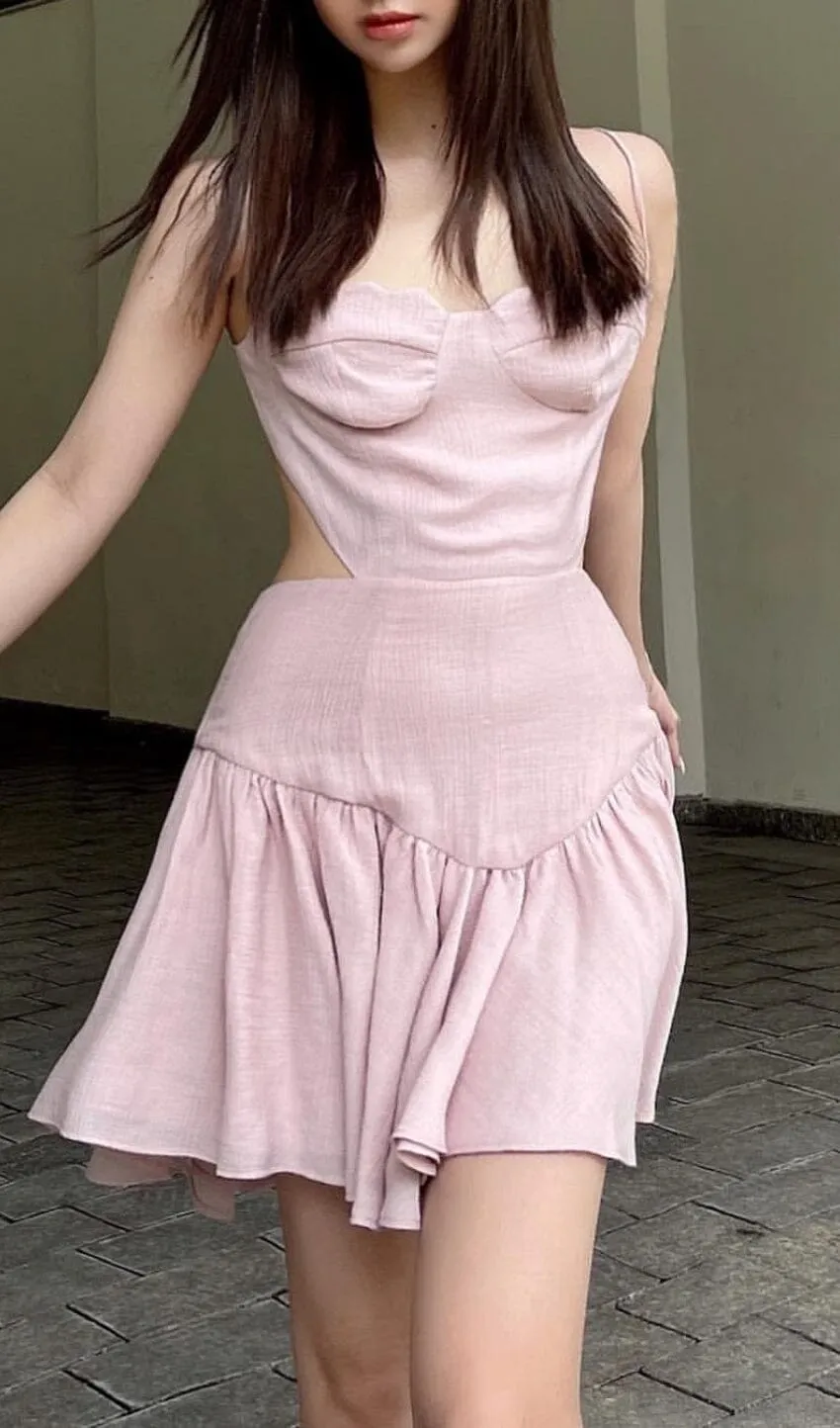 RUCHED BACKLESS STRAPPY MIDI IN PINK Gloria Lanvin