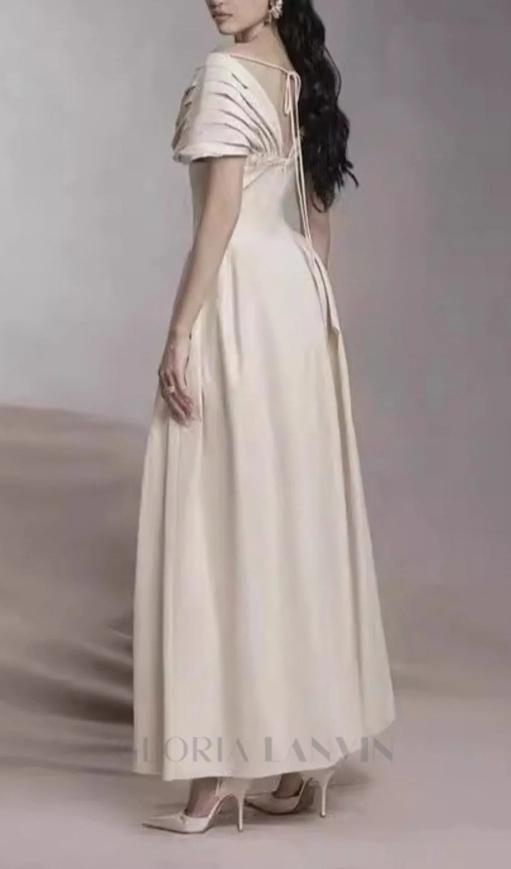 RUCHED SHOULDER MAXI DRESS IN APRICOT Gloria Lanvin