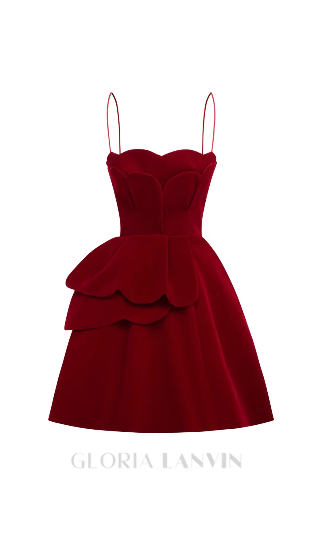 RUCHED TRIM VELVET MINI DRESS IN RUBY RED Gloria Lanvin