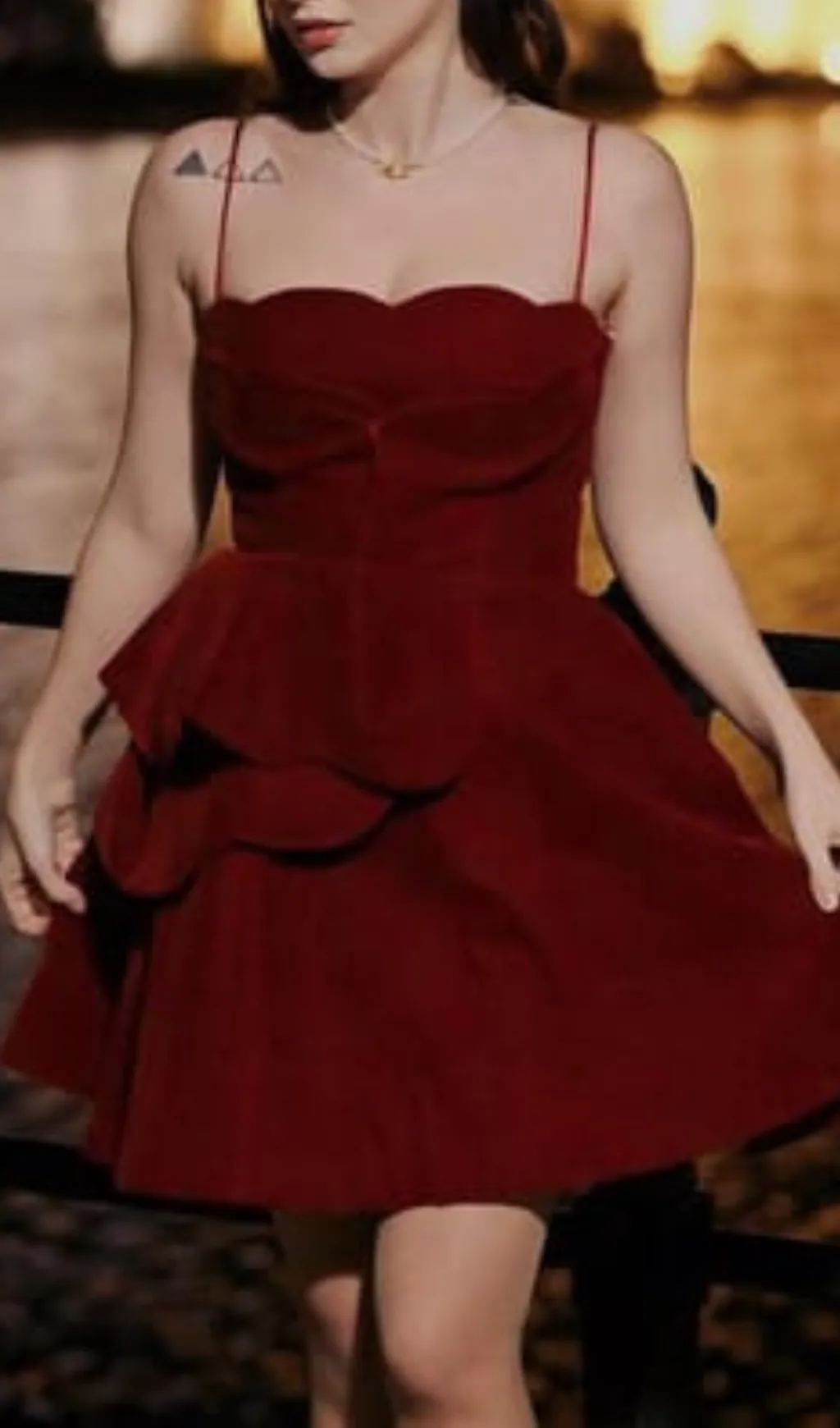 RUCHED TRIM VELVET MINI DRESS IN RUBY RED Gloria Lanvin