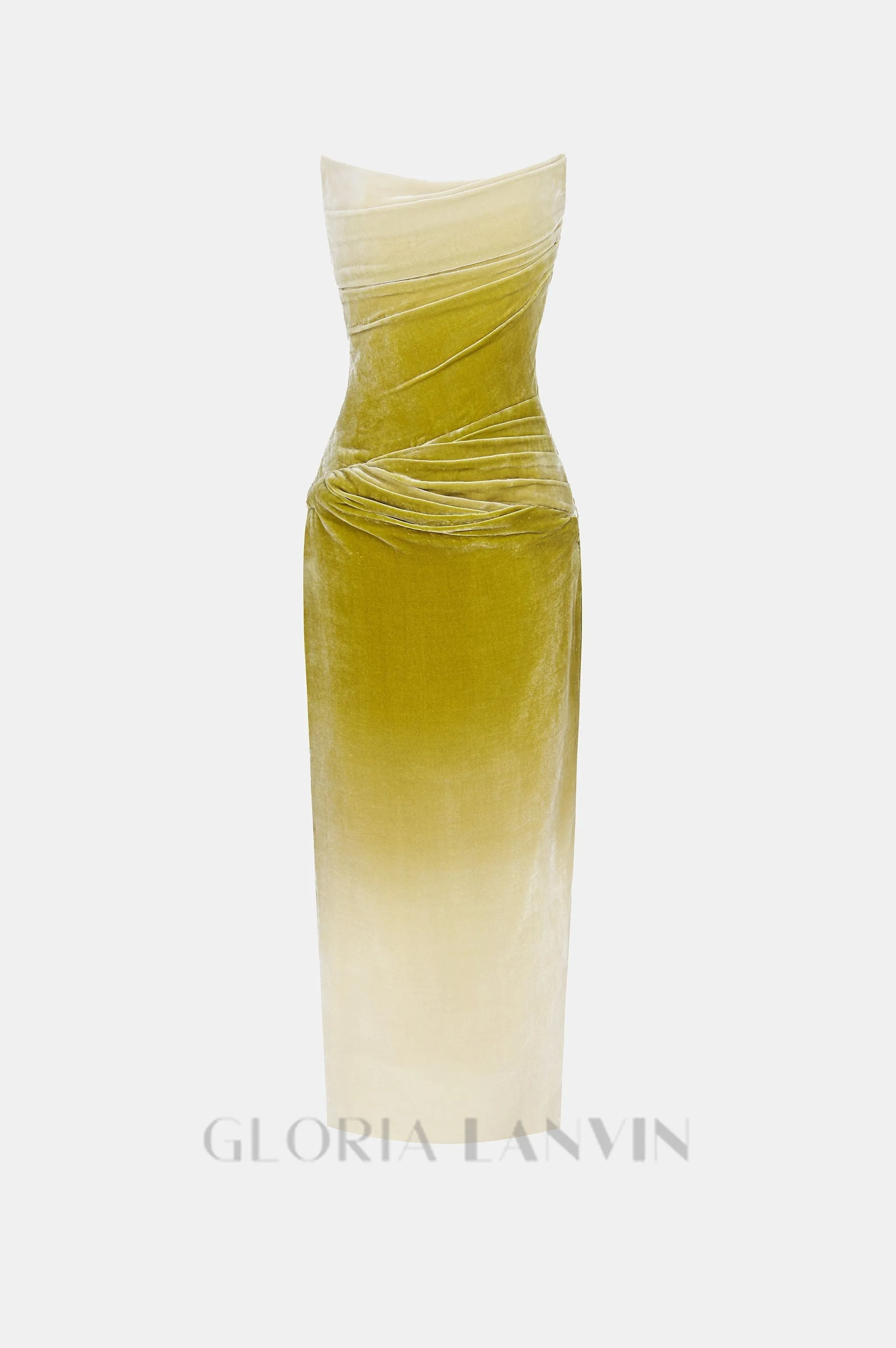 ruched velvet strapless midi dress in green gradient Gloria Lanvin