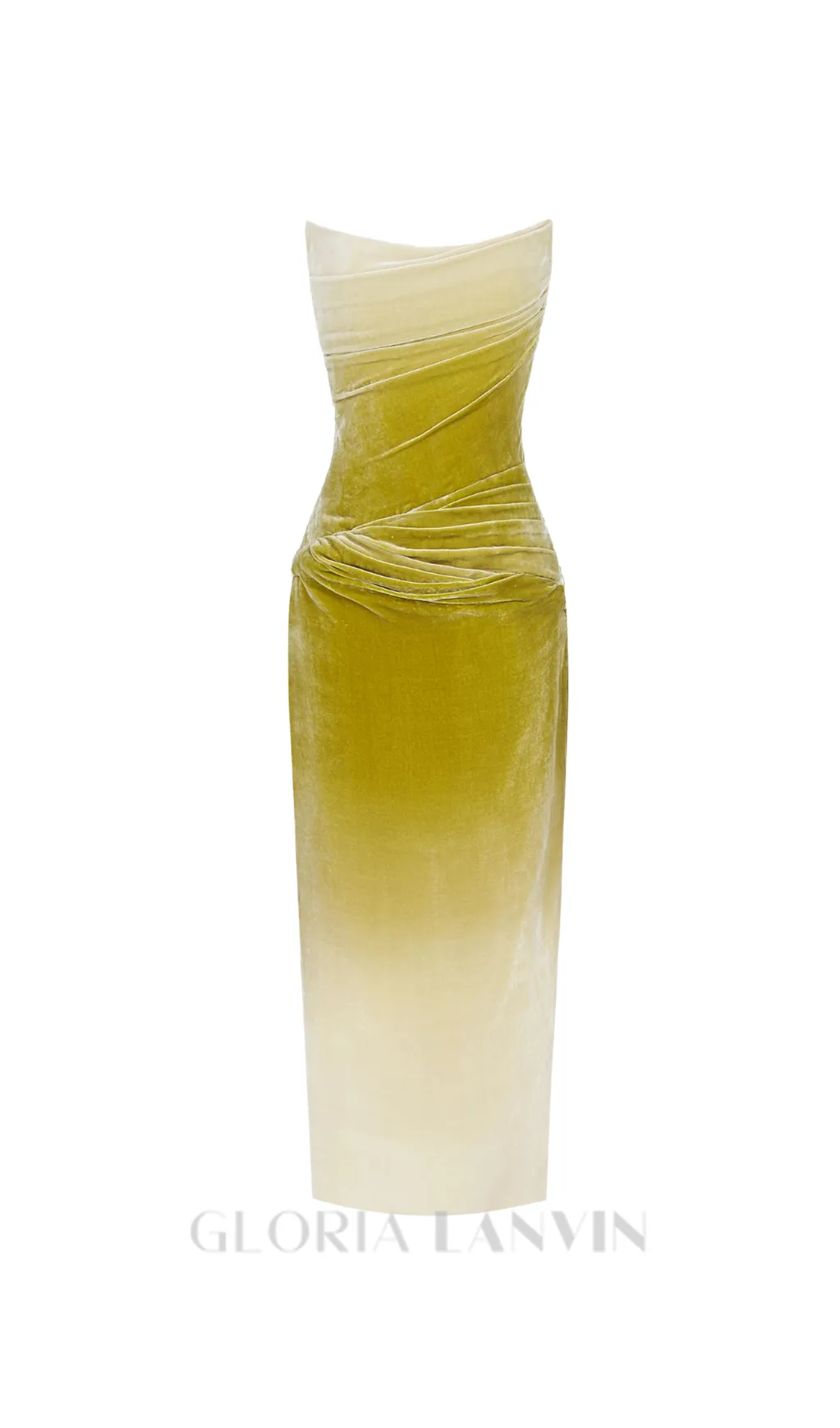 ruched velvet strapless midi dress in green gradient Gloria Lanvin
