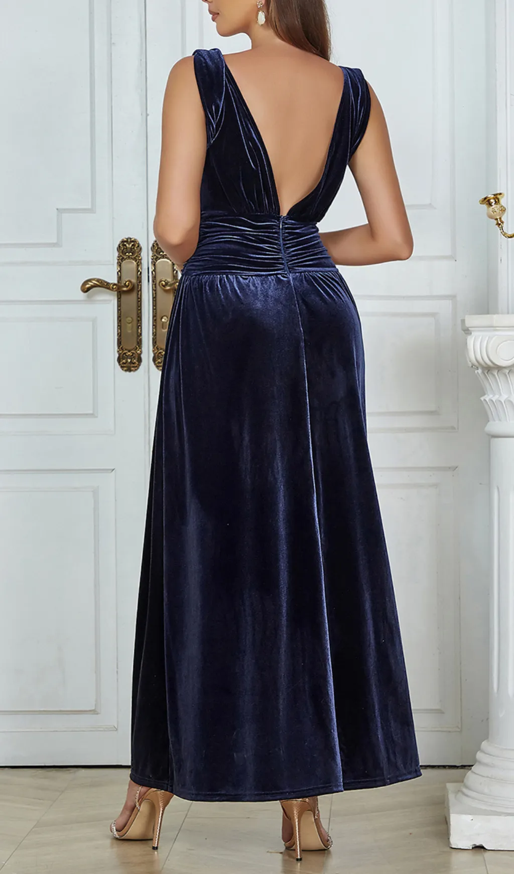 RUCHED WAIST VELVET MAXI DRESS Gloria Lanvin