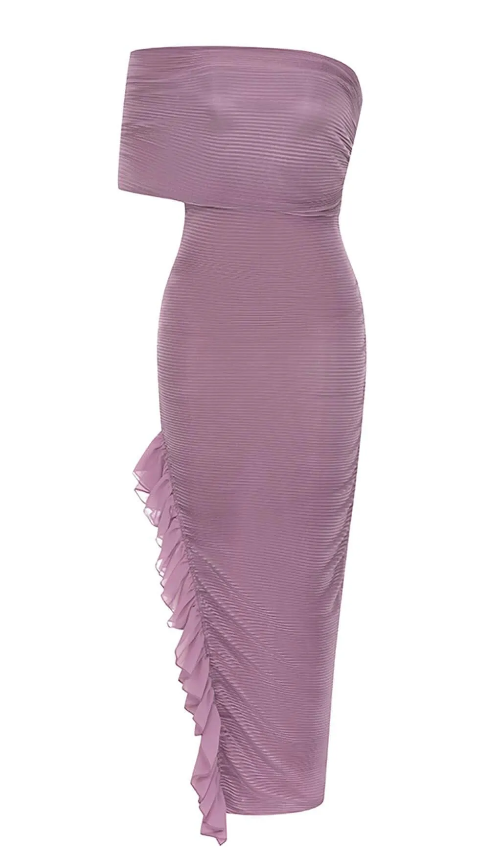 RUFFED OFF SHOULDER HIGH LOW DRESS IN LAVENDER Gloria Lanvin