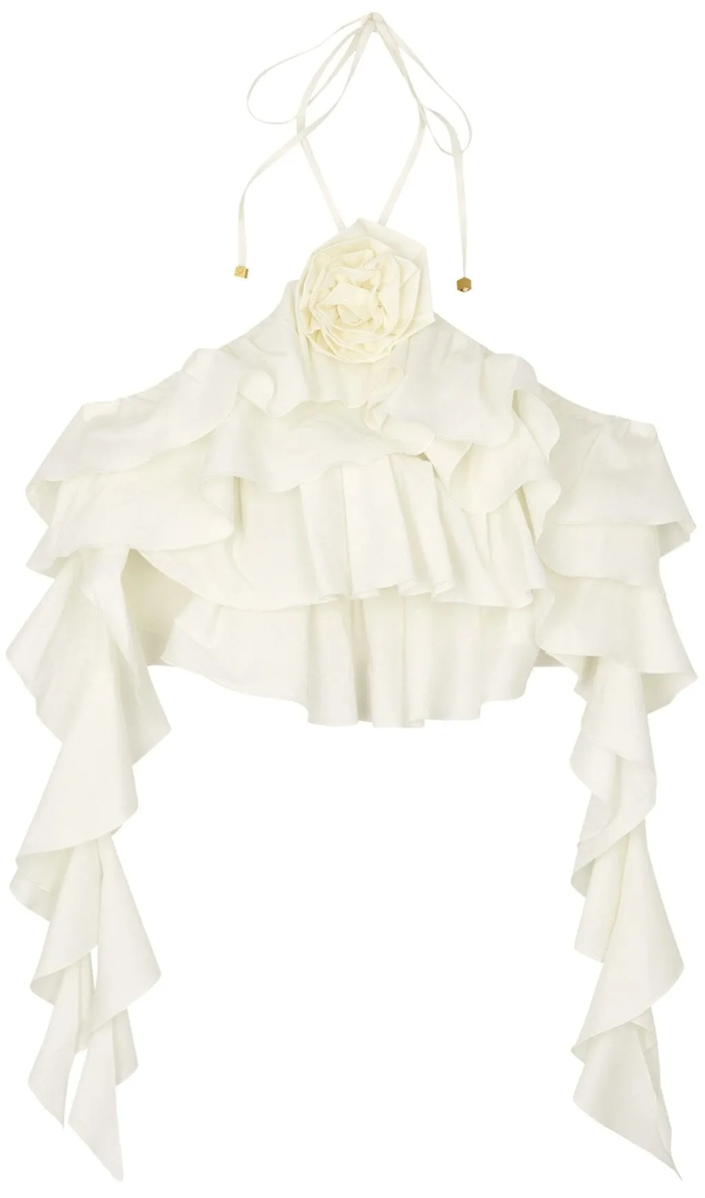 RUFFLE-DETAIL HALTER CROP TOP IN WHITE Gloria Lanvin