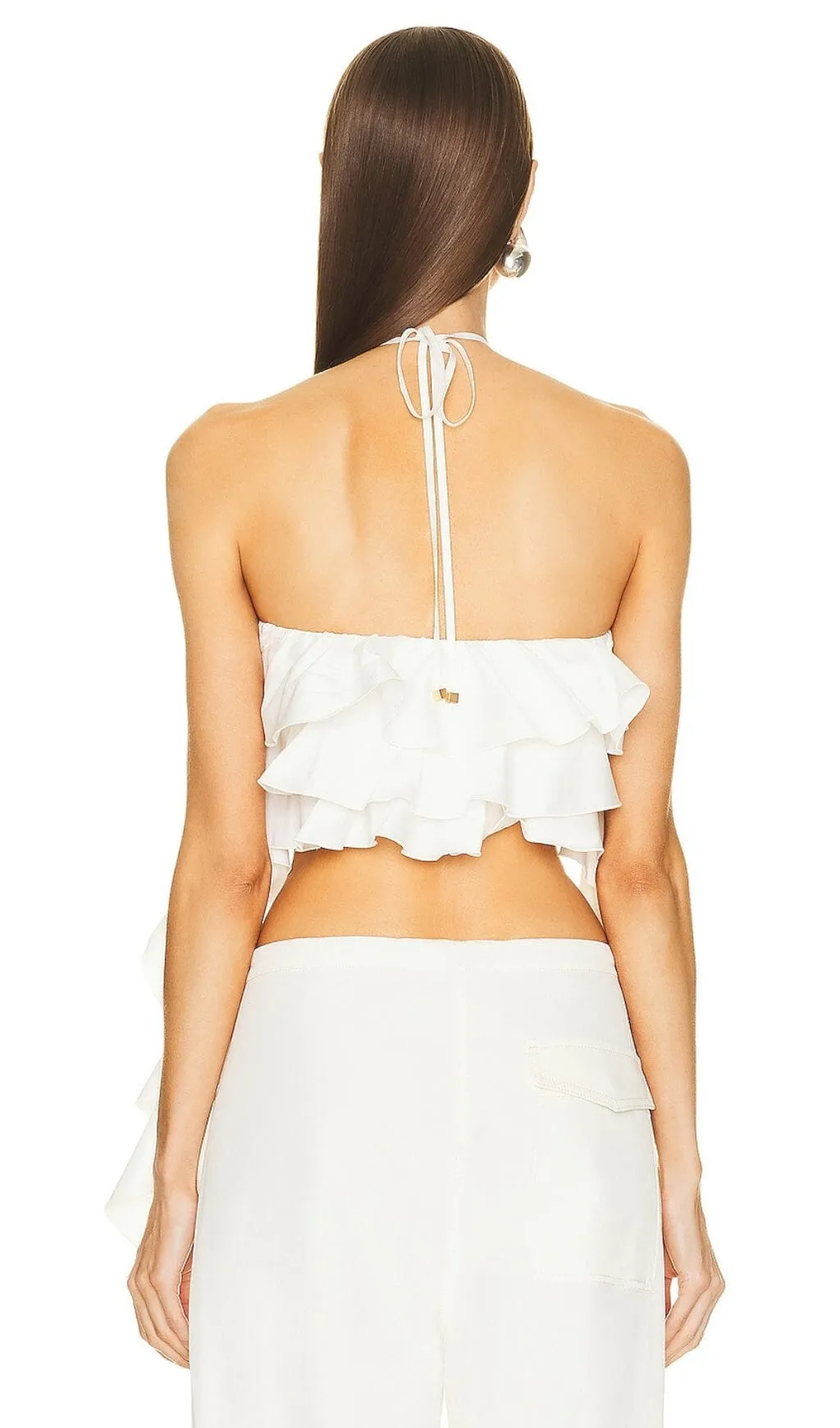 RUFFLE-DETAIL HALTER CROP TOP IN WHITE Gloria Lanvin