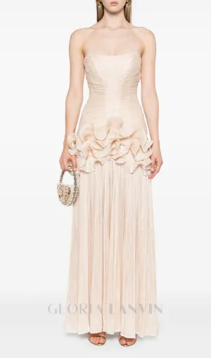 ruffle-embellished pleated maxi dress in apricot Gloria Lanvin