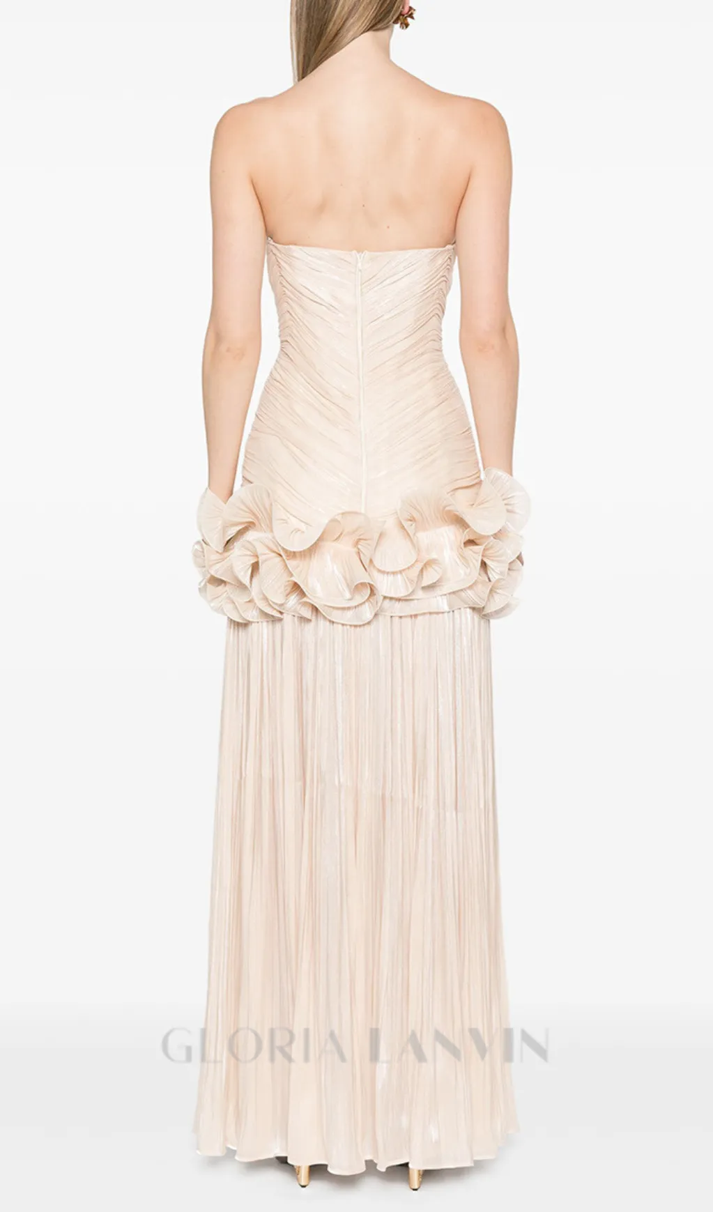 ruffle-embellished pleated maxi dress in apricot Gloria Lanvin