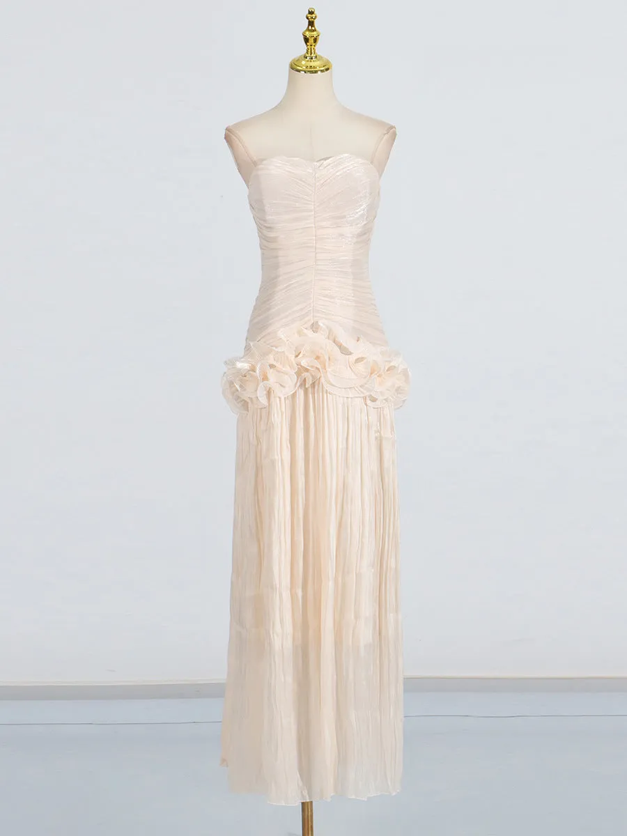 ruffle-embellished pleated maxi dress in apricot Gloria Lanvin