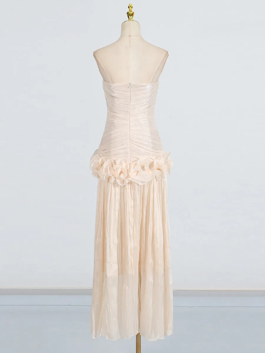 ruffle-embellished pleated maxi dress in apricot Gloria Lanvin