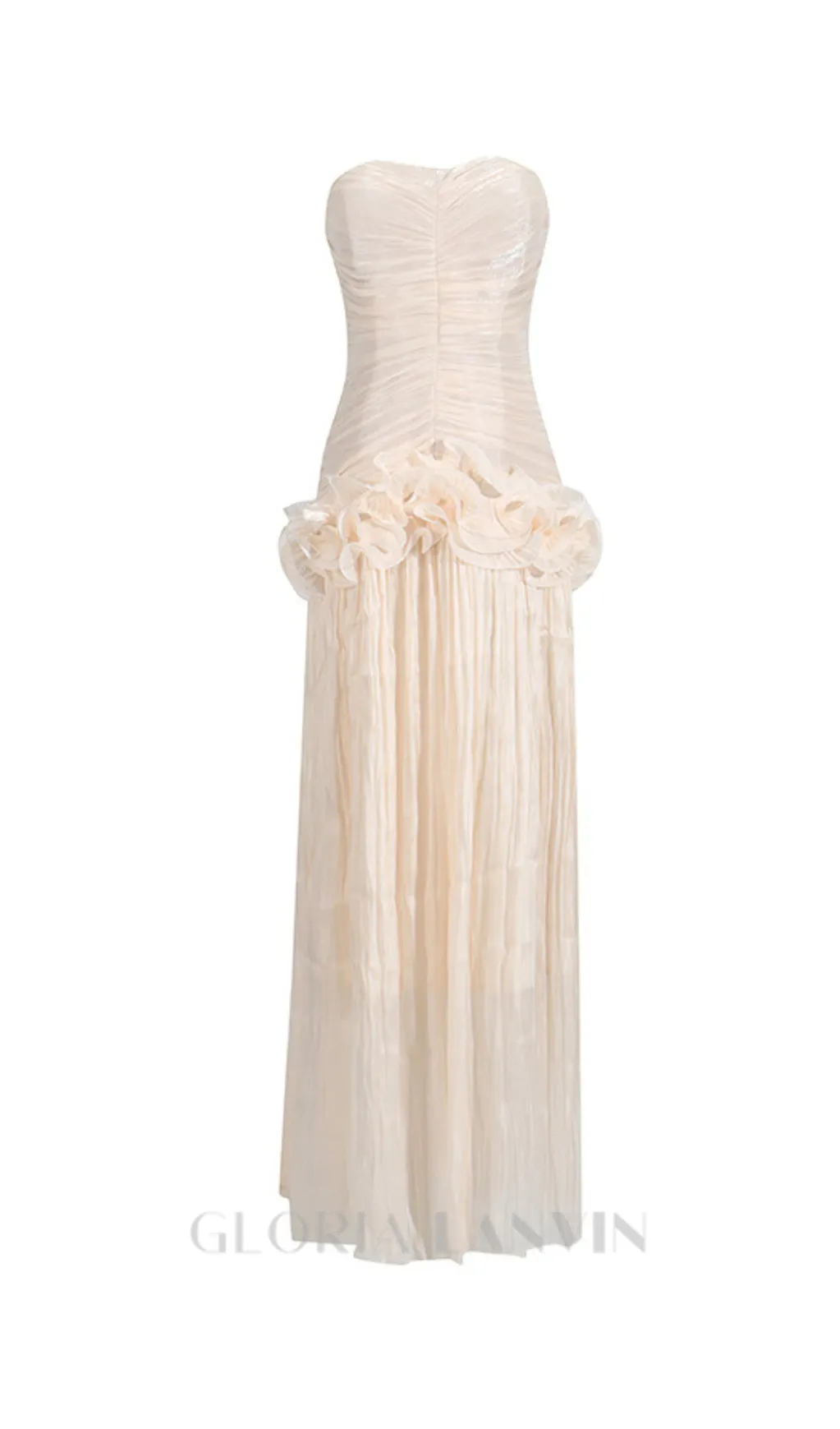ruffle-embellished pleated maxi dress in apricot Gloria Lanvin