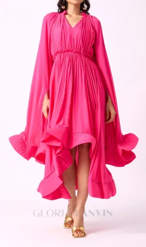 RUFFLE TRIM MAXI DRESS IN ROSE RED Gloria Lanvin