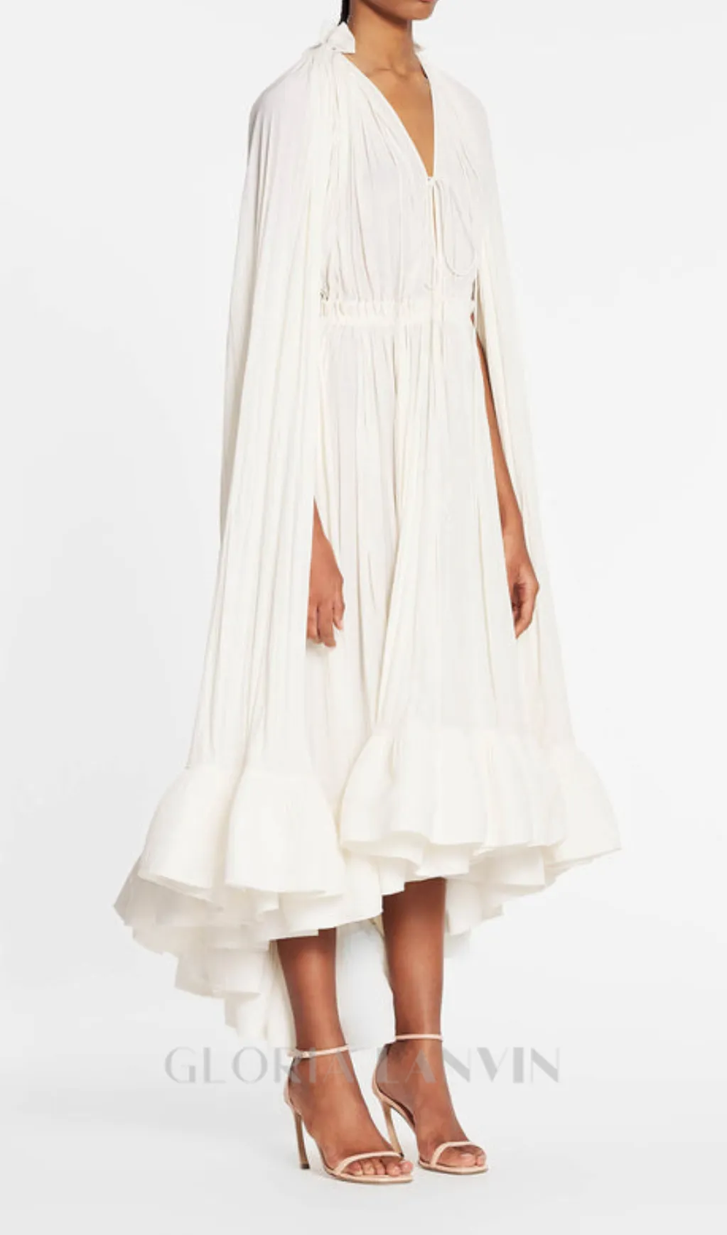 RUFFLE TRIM MAXI DRESS IN WHITE Gloria Lanvin