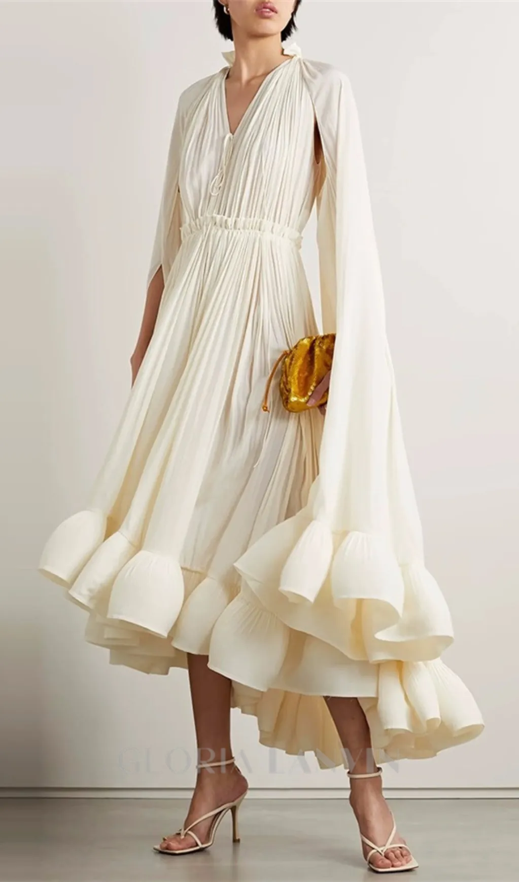 RUFFLE TRIM MAXI DRESS IN WHITE Gloria Lanvin