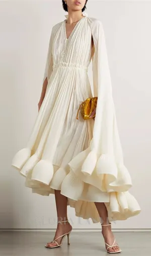 RUFFLE TRIM MAXI DRESS IN WHITE Gloria Lanvin