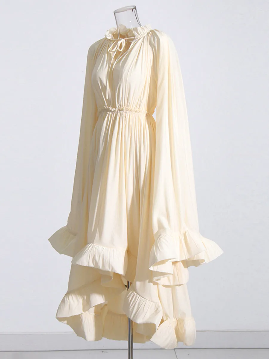 RUFFLE TRIM MAXI DRESS IN WHITE Gloria Lanvin