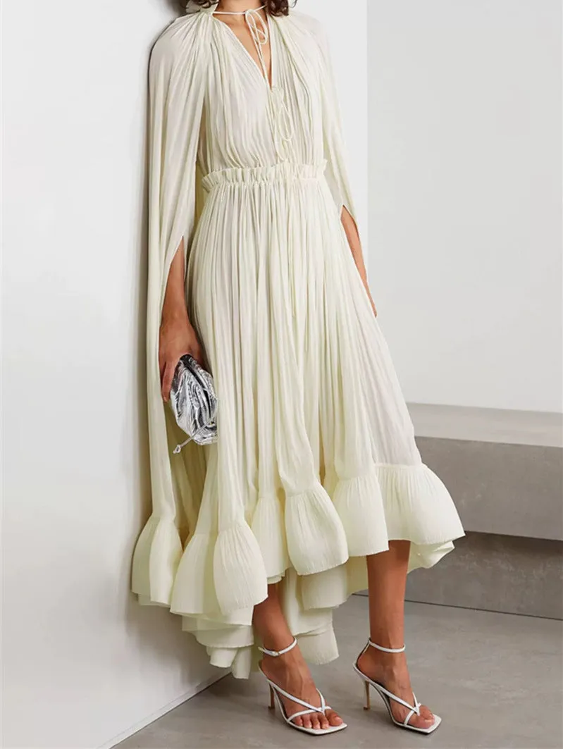 RUFFLE TRIM MAXI DRESS IN WHITE Gloria Lanvin