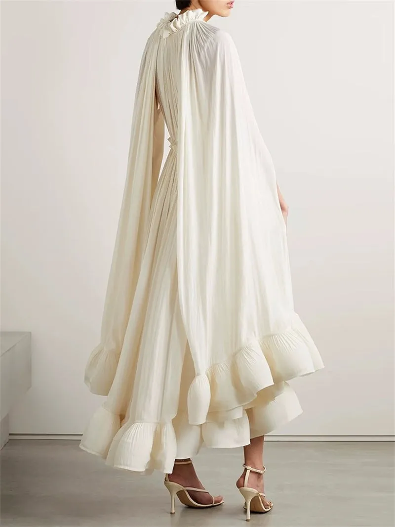 RUFFLE TRIM MAXI DRESS IN WHITE Gloria Lanvin