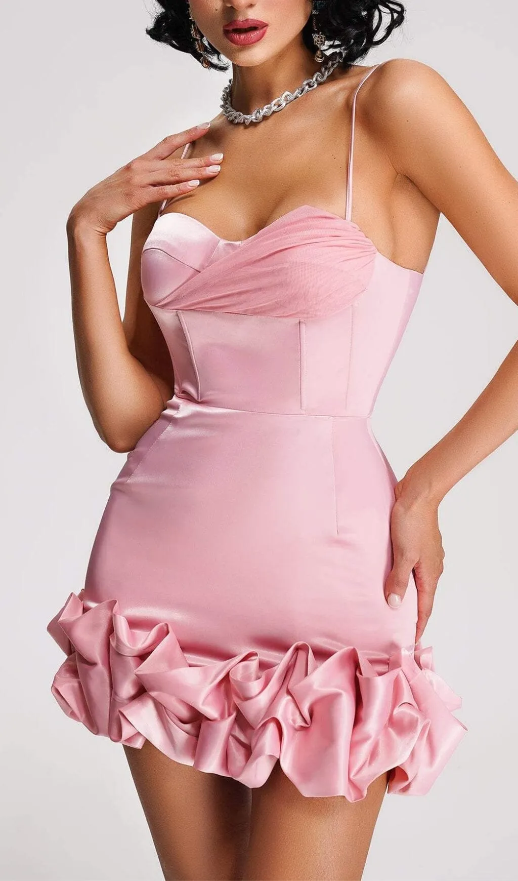 RUFFLED CORSET MINI DRESS IN PEACH Gloria Lanvin