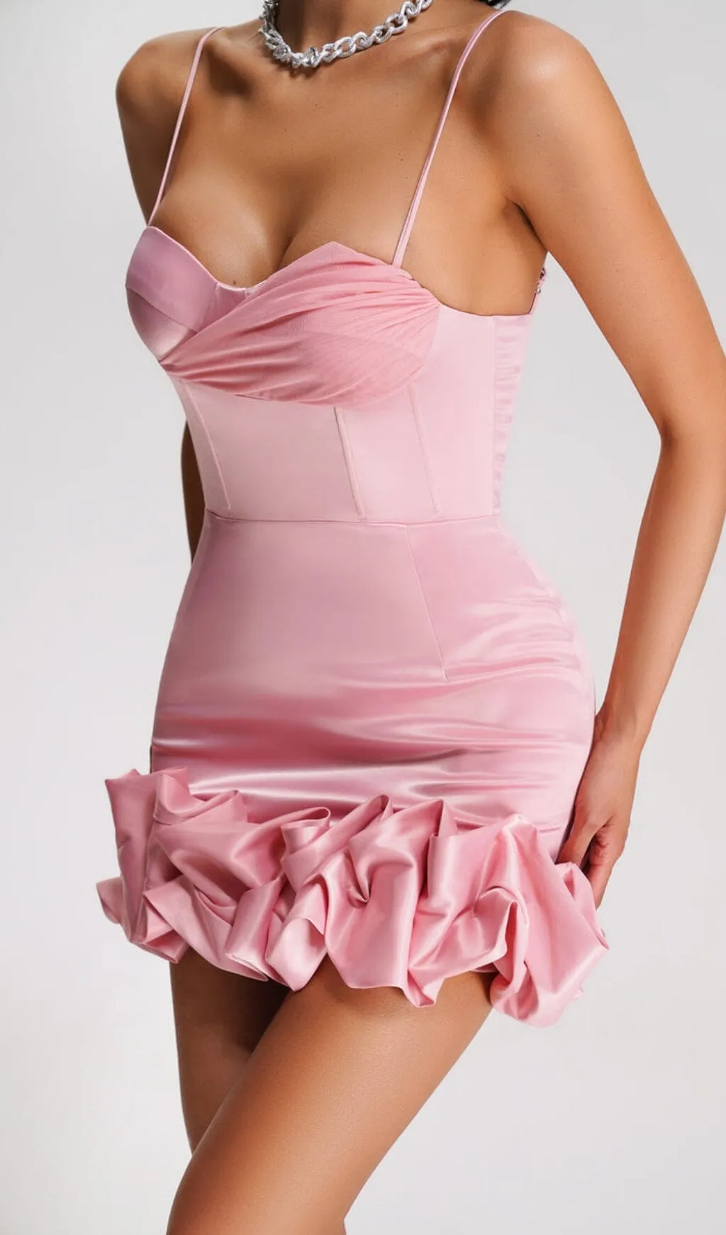 RUFFLED CORSET MINI DRESS IN PEACH Gloria Lanvin