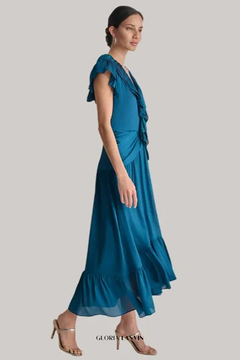 Ruffled Crinkle-Textured Maxi Dress in dark blue Gloria Lanvin