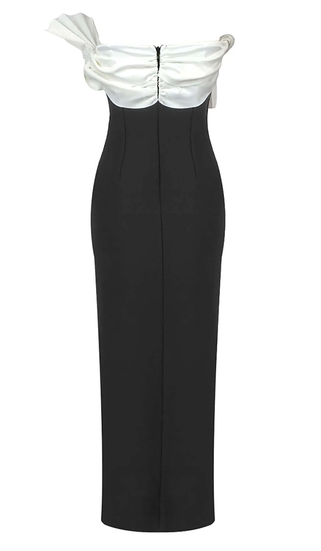 RUFFLED DETAILING SLIT MIDI DRESS IN BLACK Gloria Lanvin