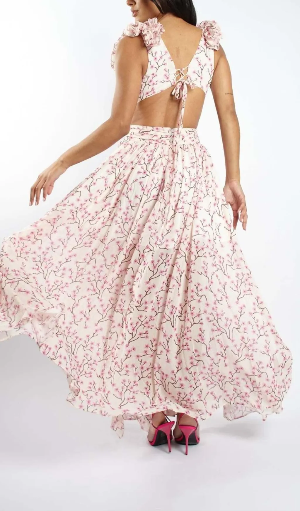 RUFFLED FLORAL CUTOUT MAXI DRESS Gloria Lanvin