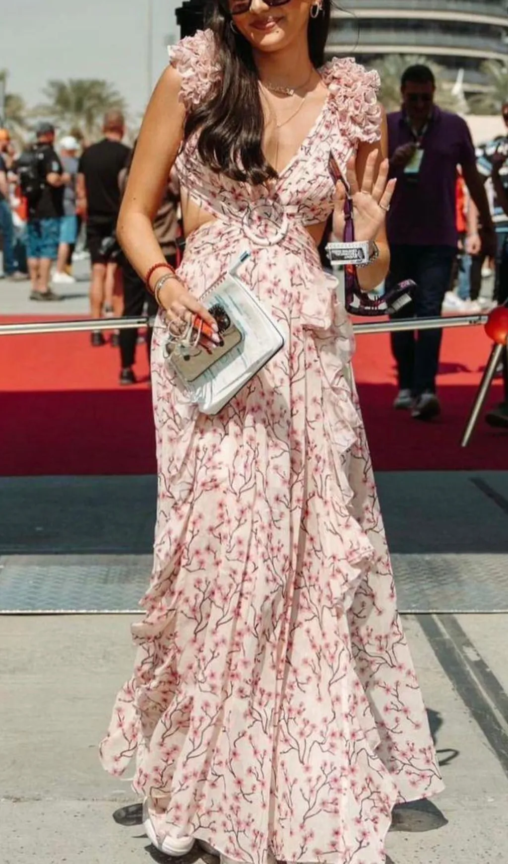 RUFFLED FLORAL CUTOUT MAXI DRESS Gloria Lanvin