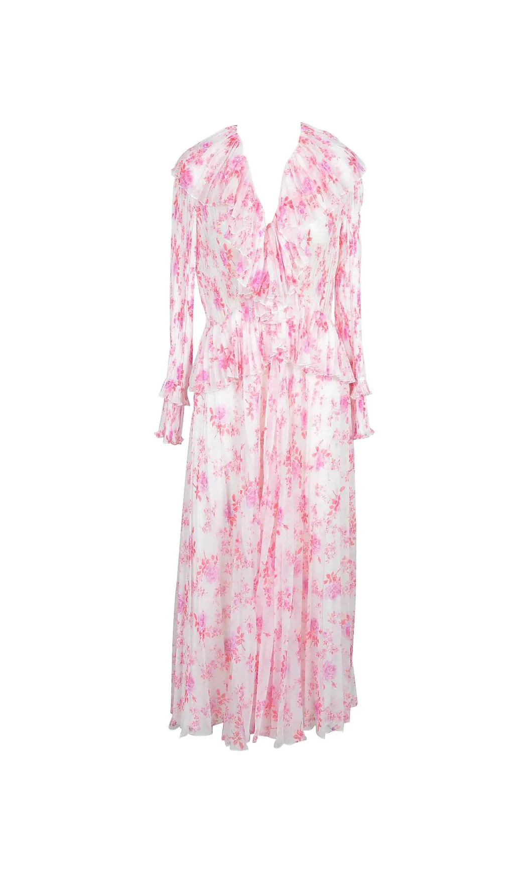 RUFFLED FLORAL-PRINT PLISS-CHIFFON MAXI DRESS Gloria Lanvin