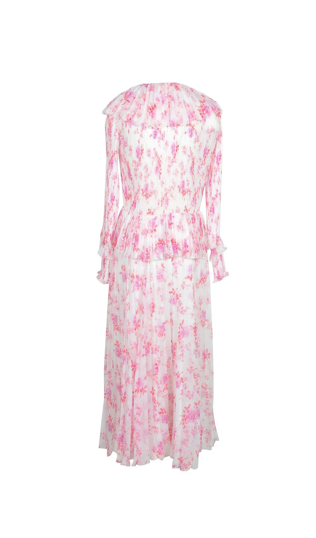 RUFFLED FLORAL-PRINT PLISS-CHIFFON MAXI DRESS Gloria Lanvin