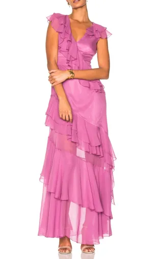 RUFFLED MAXI DRESS IN PINK Gloria Lanvin