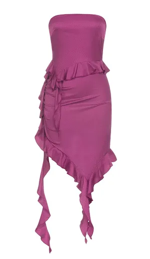 RUFFLED SATIN MINI DRESS IN GRAPE Gloria Lanvin