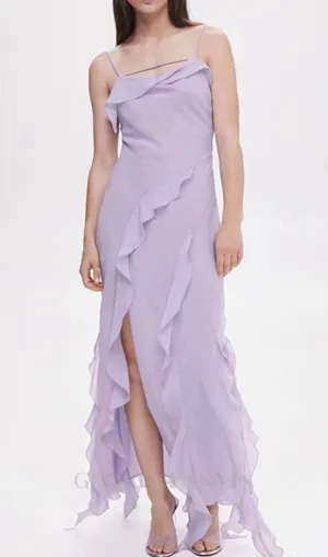 RUFFLED SLIT DETAIL MAXI DRESS IN BLUE Gloria Lanvin