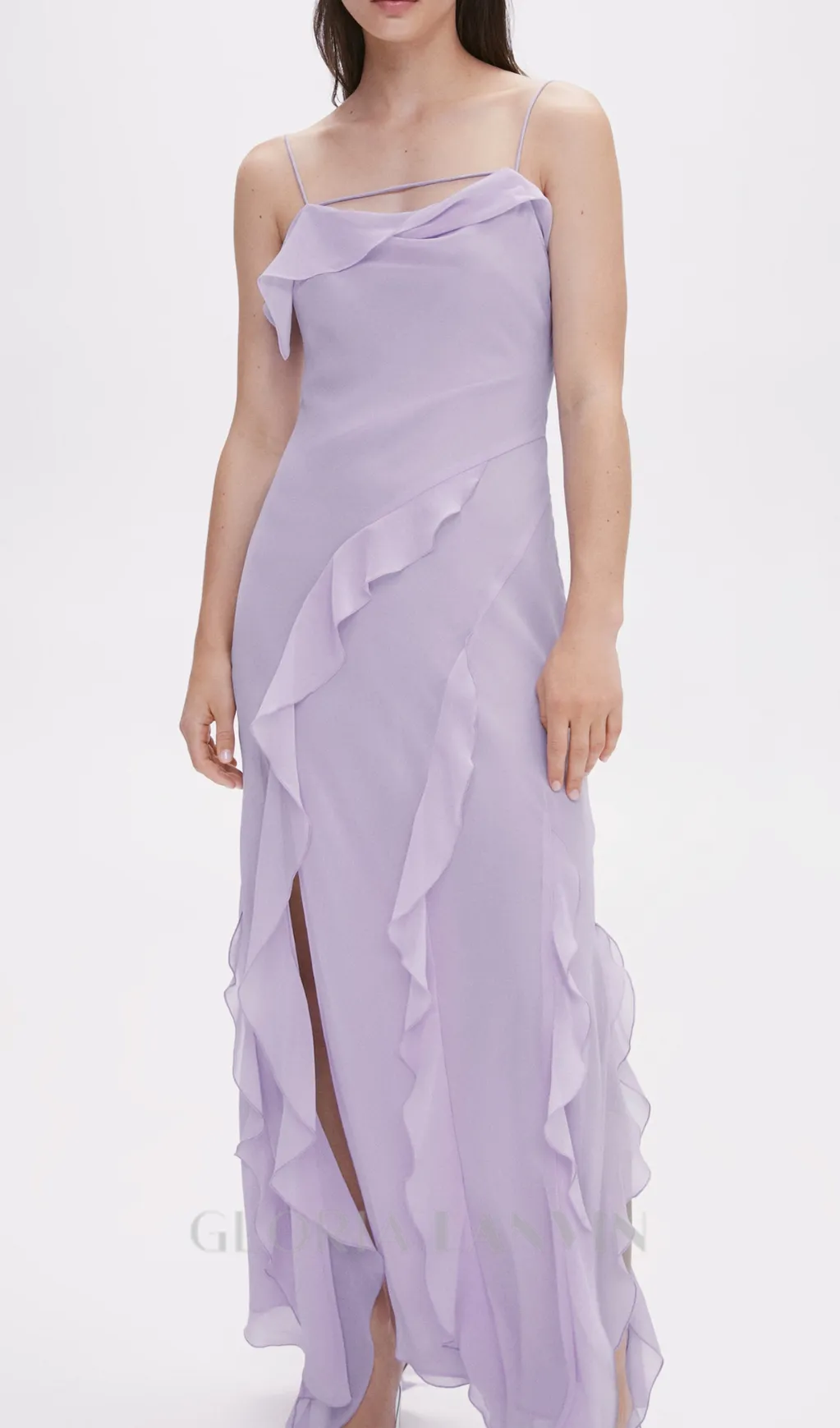 RUFFLED SLIT DETAIL MAXI DRESS IN BLUE Gloria Lanvin