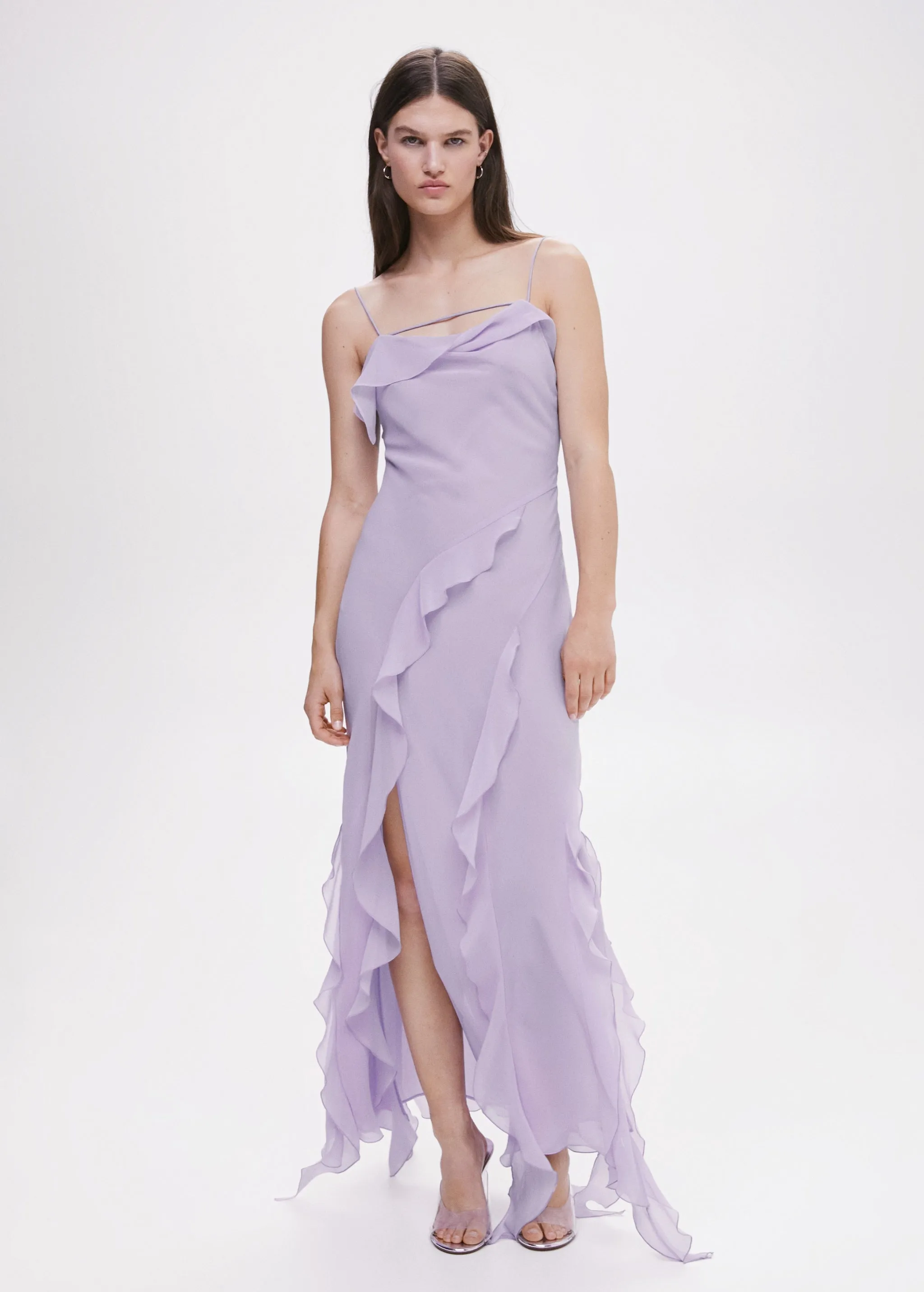 RUFFLED SLIT DETAIL MAXI DRESS IN BLUE Gloria Lanvin