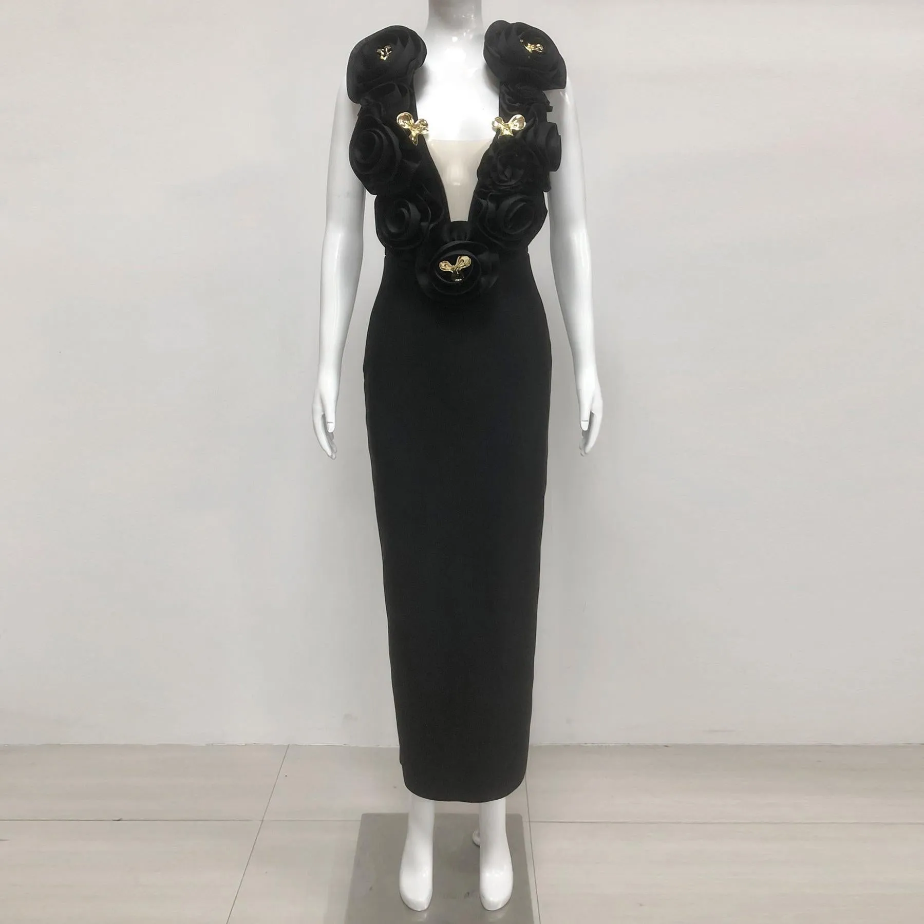 ruffled top with gold accents maxi dress Gloria Lanvin